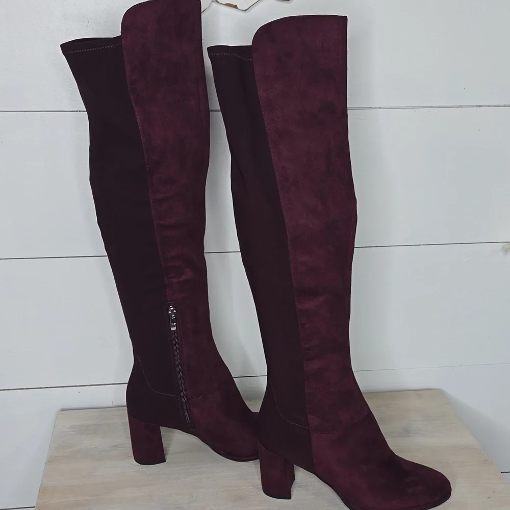 Marc Fisher Faux Suede Over-the-Knee Boots - Loran Burgundy Womens Sz 7